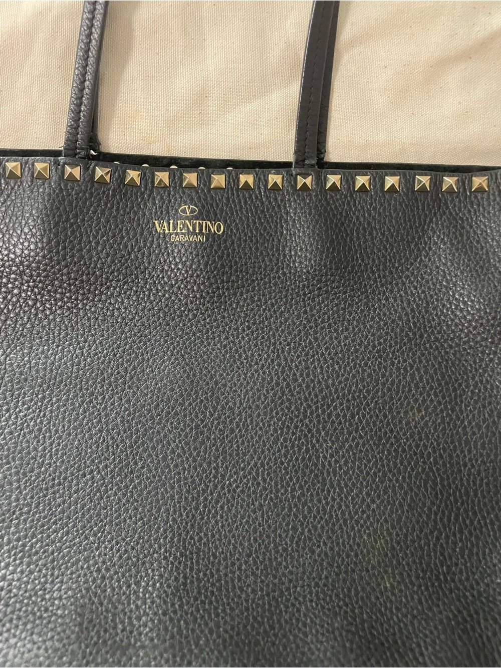 Valentino Black Pebbled Leather Tote with Gold Rockstud Trim - Picture 5 of 11